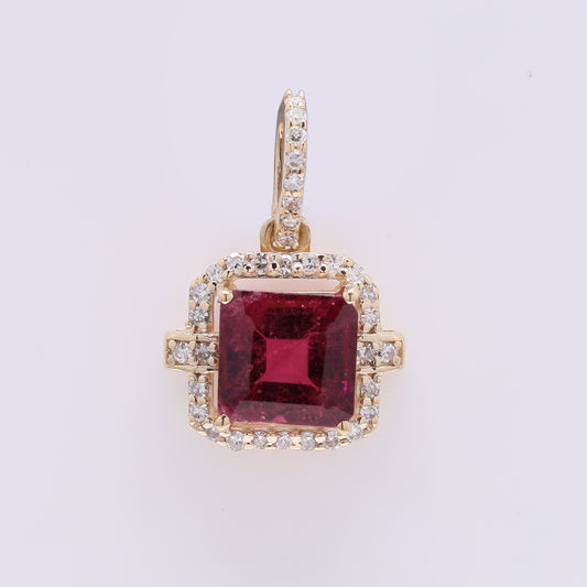 1.34 Ct Octagon Step Cut Natural Rubellite 14K Gold Pendant