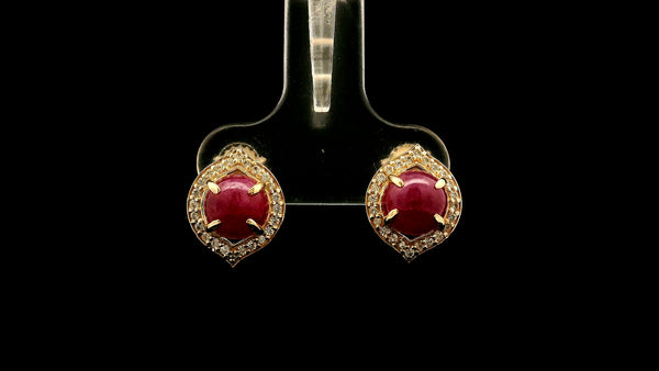 2.91 Ct Round Ruby 9K Gold Earrings