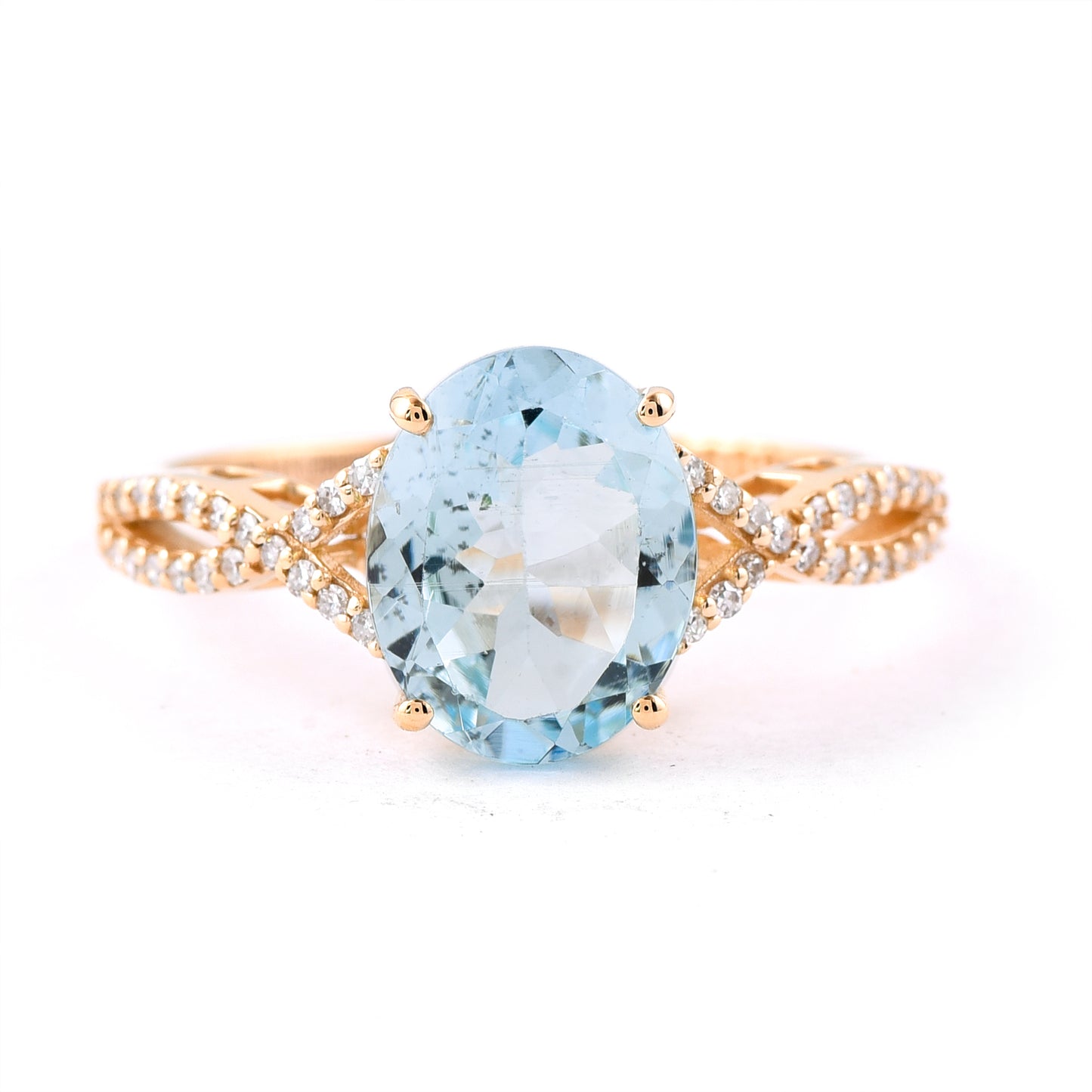 2.34 Ct Oval Mixed Cut Natural Aquamarine 14K Gold Ring