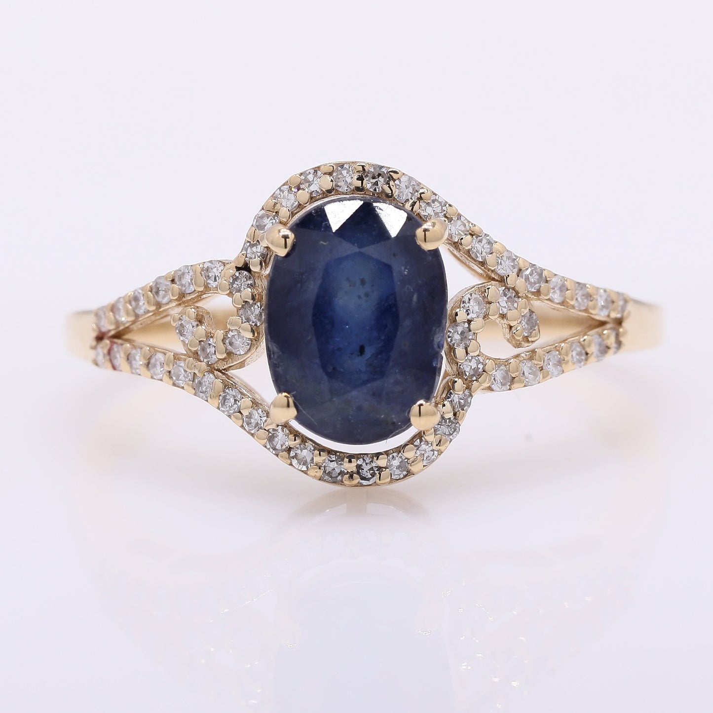 2.46 Ct Oval Mixed Cut Natural Sapphire 14K Gold Ring