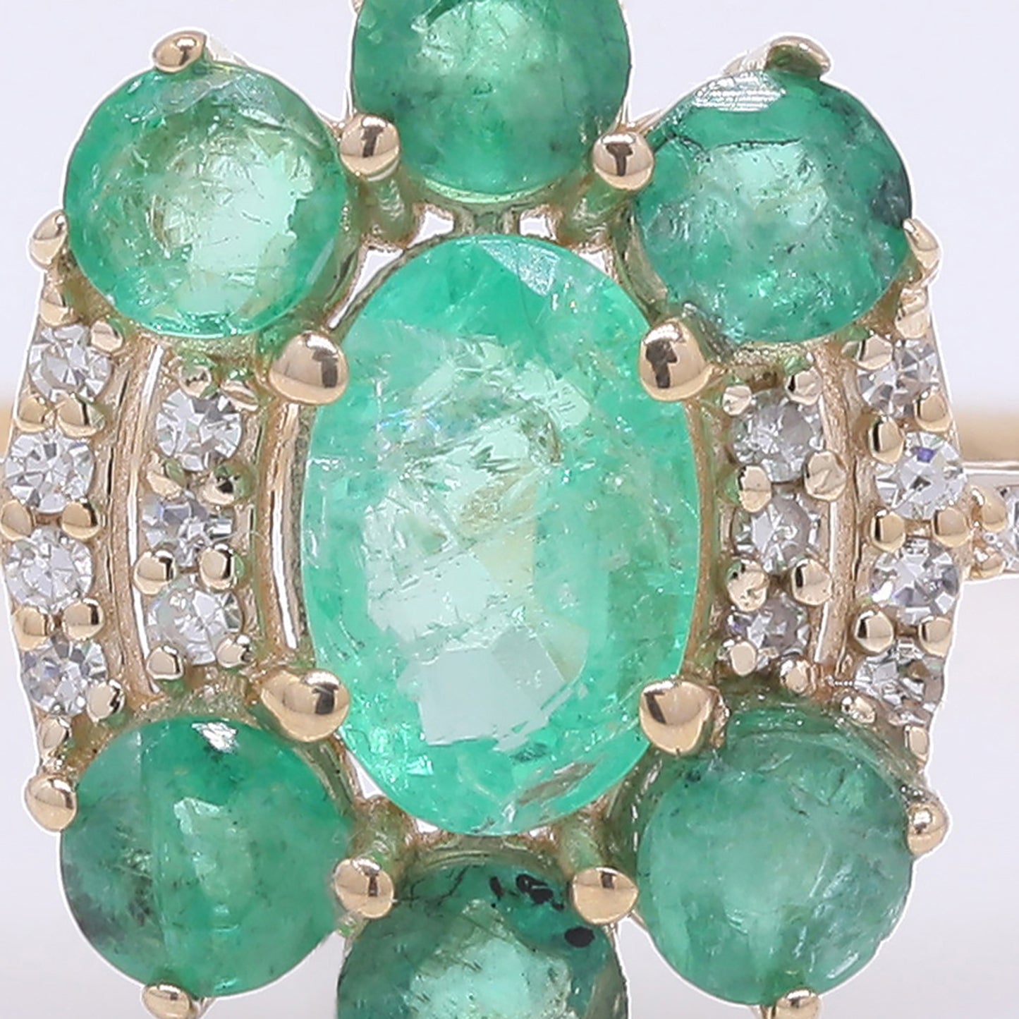 1.23 Ct Oval Mixed Cut, Round Mixed Cut Natural Emerald 14K Gold Ring