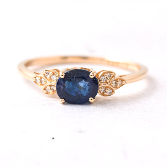 1.13 Ct Oval Mixed Cut Natural Sapphire 14K Gold Ring