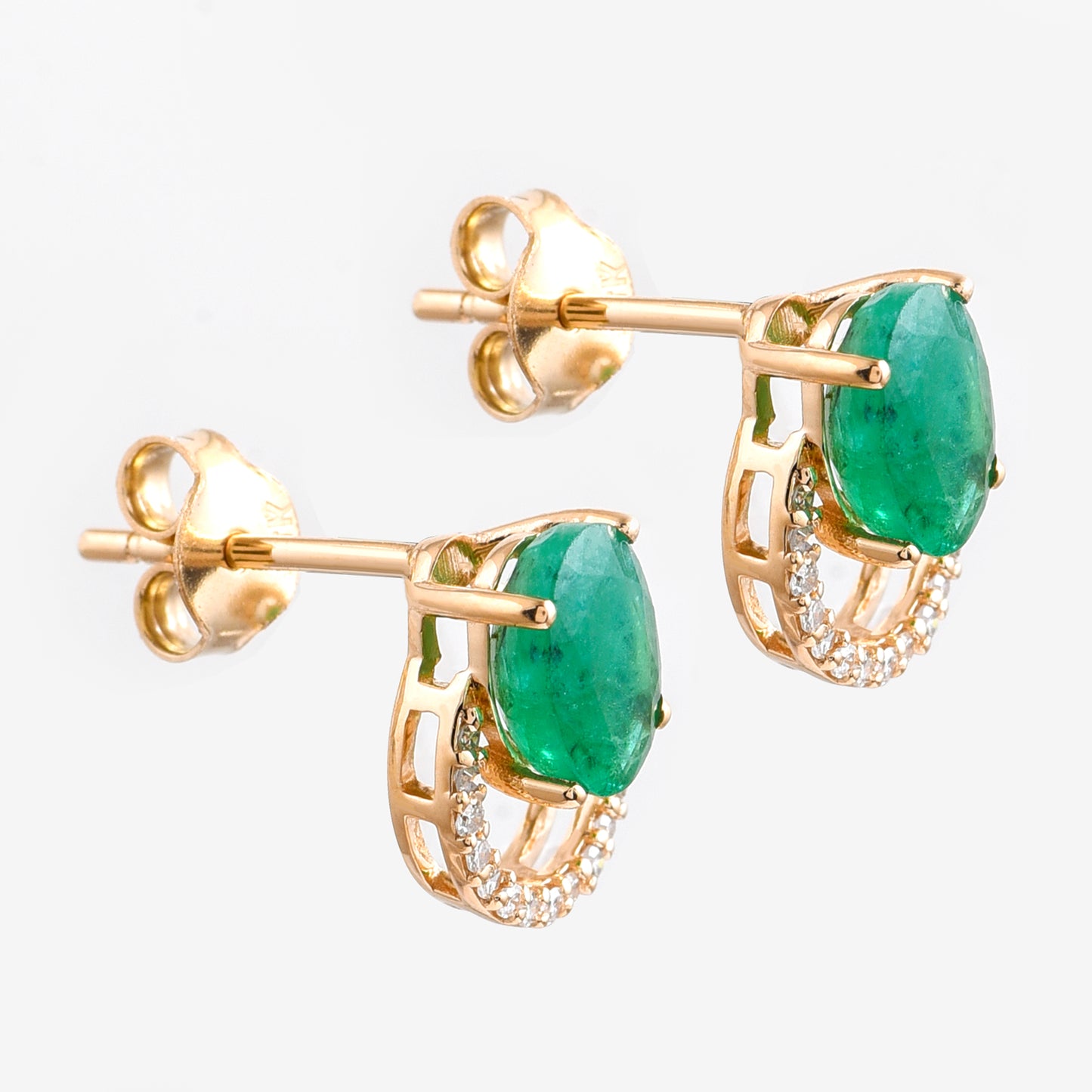 1.71 Ct Oval Mixed Cut Natural Emerald 14K Gold Earrings