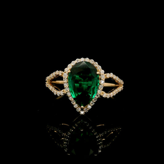 1.67 Ct Pear Mixed Cut Lab Grown Emerald 14K Gold Ring