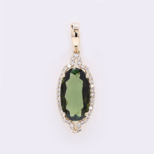 1.94 Ct Oval Mixed Cut Natural Tourmaline 14K Gold Pendant