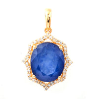 3.86 Ct Oval Mixed Cut Natural Sapphire 14K Gold Pendant