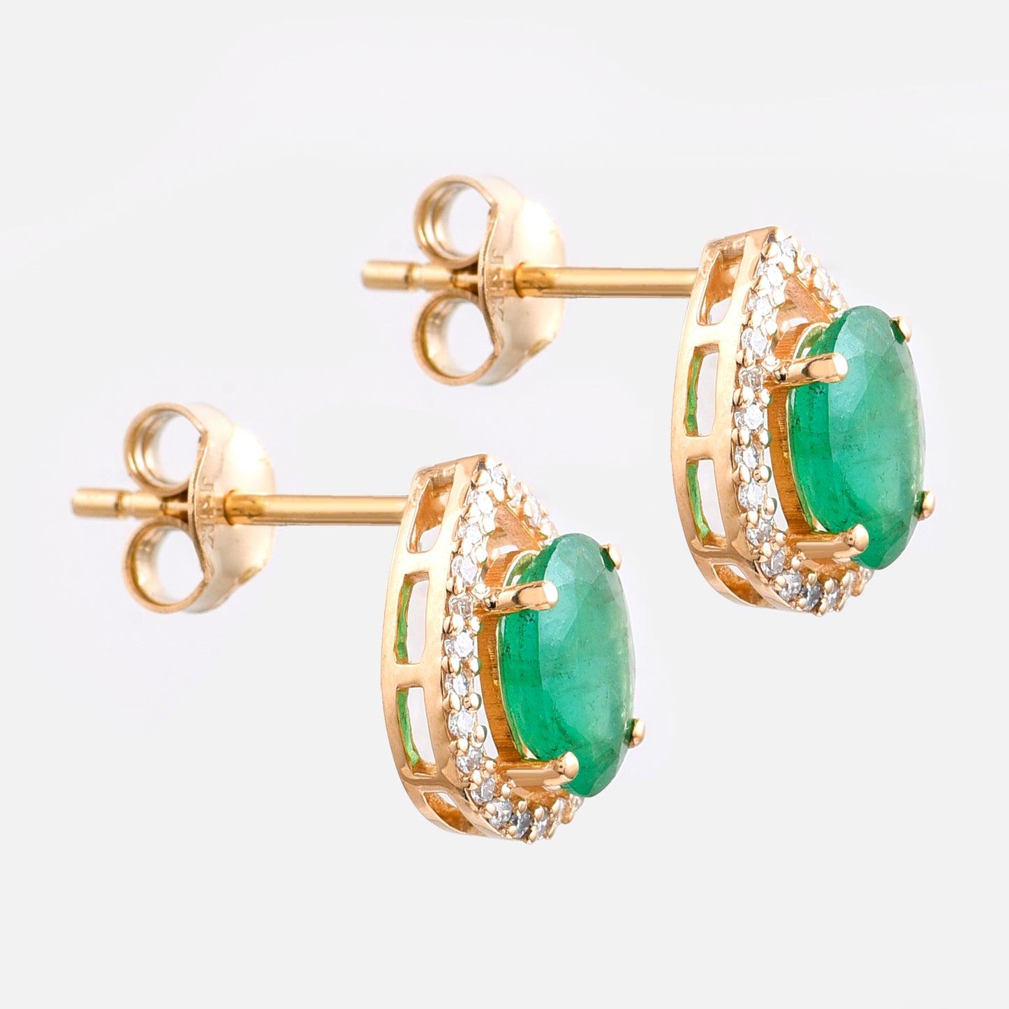 1.38 Ct Oval Mixed Cut Natural Emerald 14K Gold Earrings