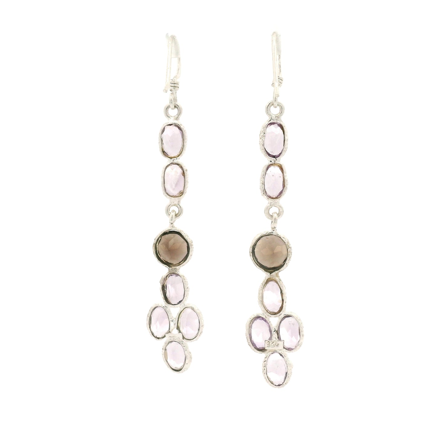 7.18 Ct Smoky Quartz, Amethyst 925 Sterling Silver Earrings