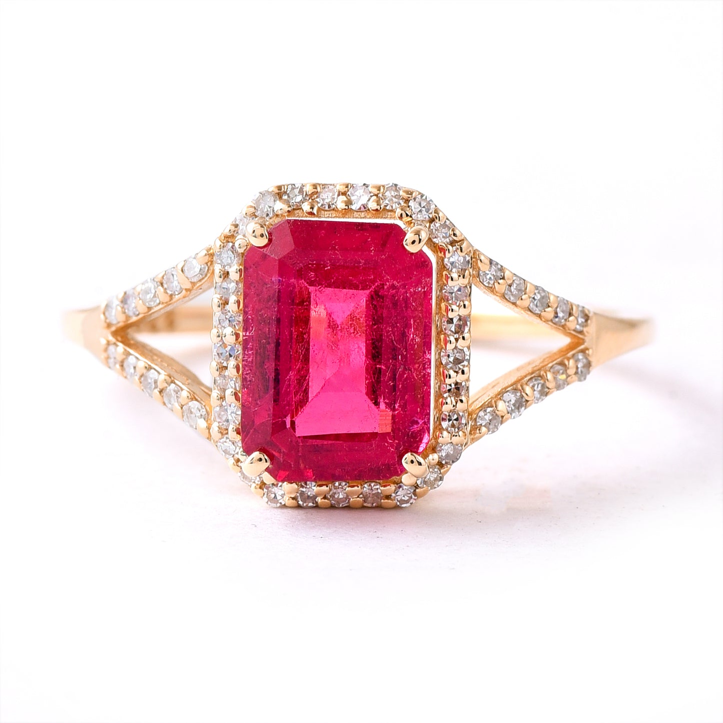 1.90 Ct Octagon Step Cut Natural Pink Tourmaline 14K Gold Ring