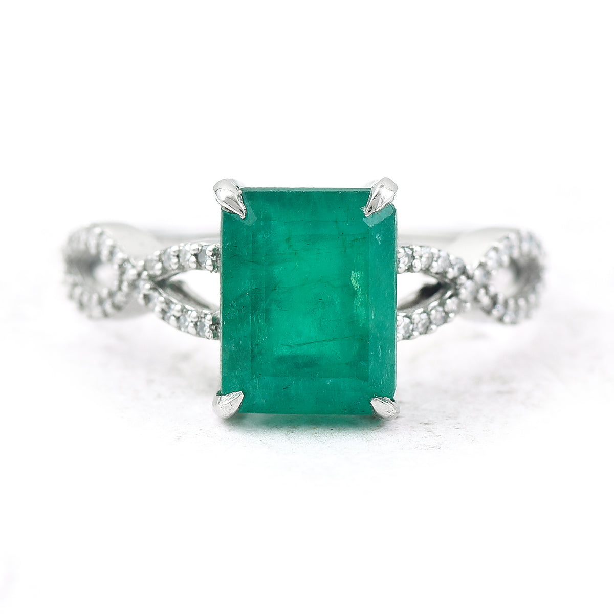 3.11 Ct Octagon Step Cut Natural Emerald 950 Platinum Ring
