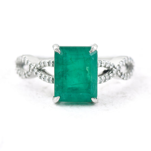 3.11 Ct Octagon Step Cut Natural Emerald 950 Platinum Ring