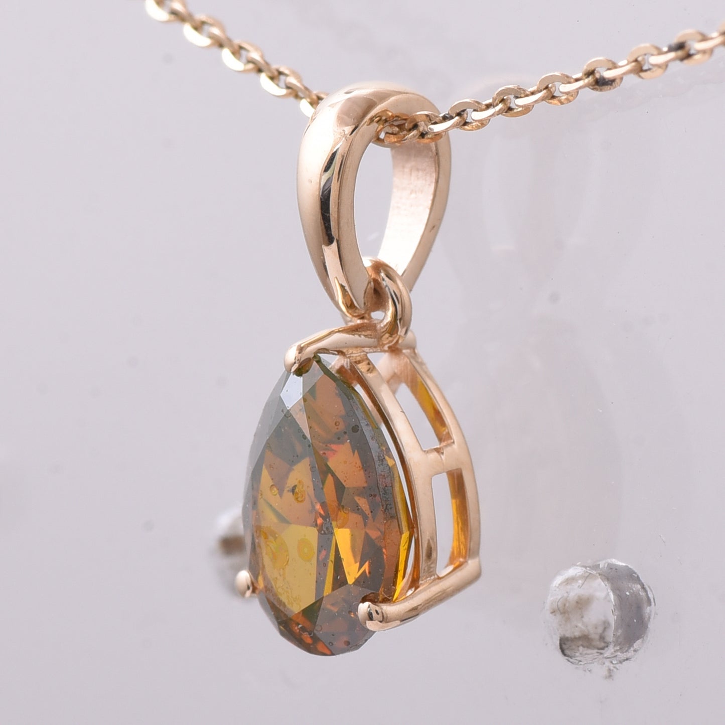 1.02 Ct Pear Red Diamond 14K Gold Pendant