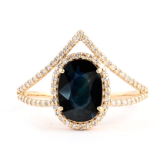1.81 Ct Oval Mixed Cut Natural Corundum Sapphire 14K Gold Ring