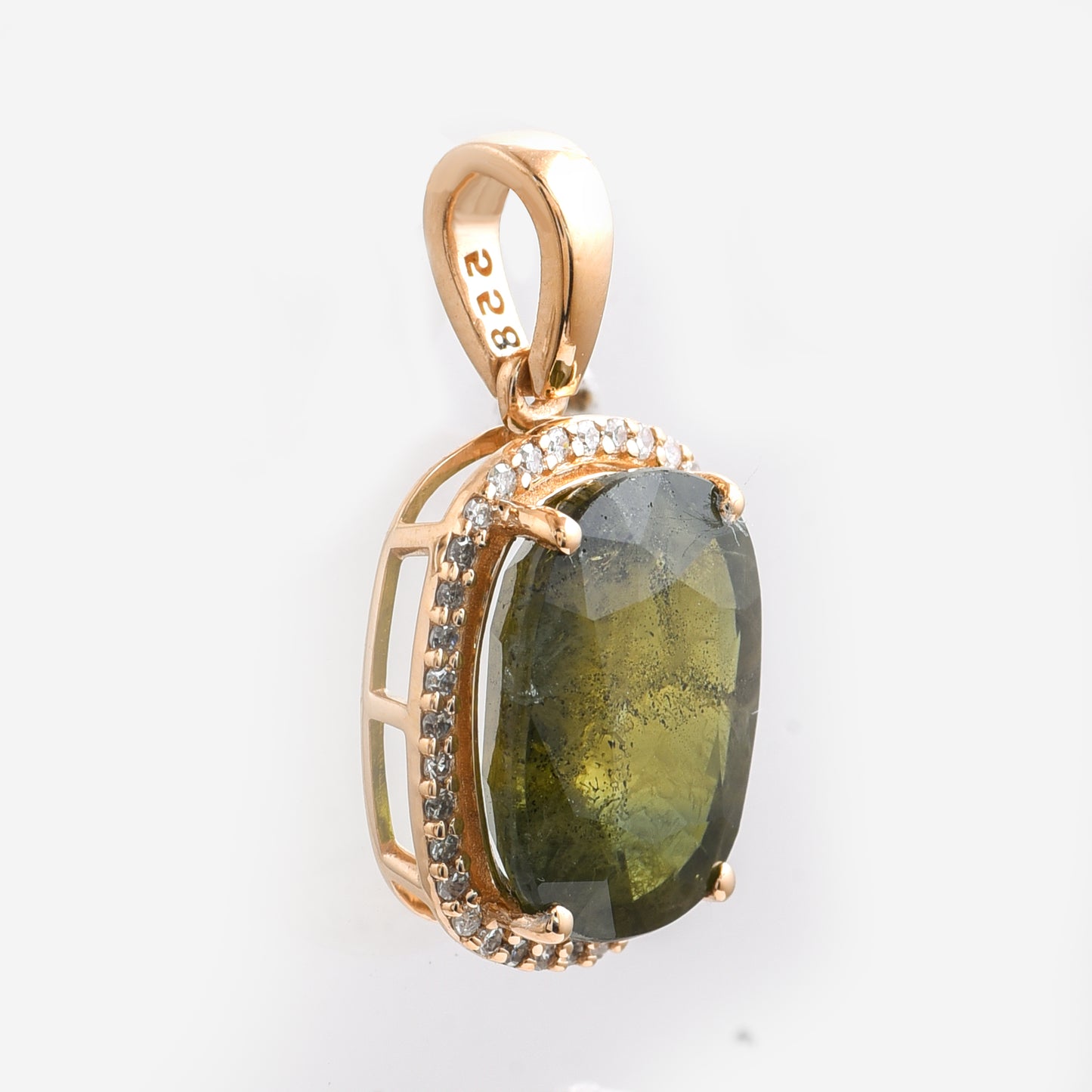 5.09 Ct Cushion Mixed Cut Natural Green Sapphire 14K Gold Pendant
