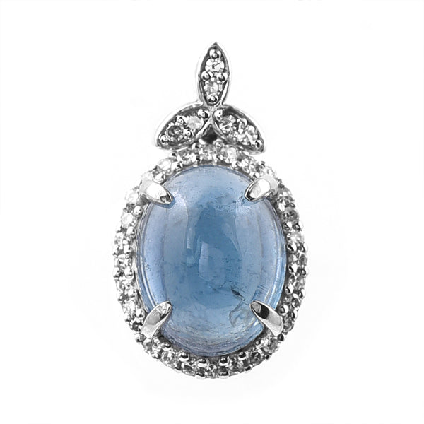 2.69 Ct Oval Cabochon Cut Natural Tourmaline 950 Platinum Pendant