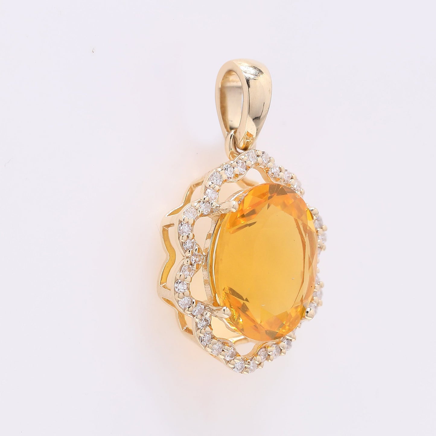 1.84 Ct Oval Mixed Cut Natural Fire Opal 14K Gold Pendant