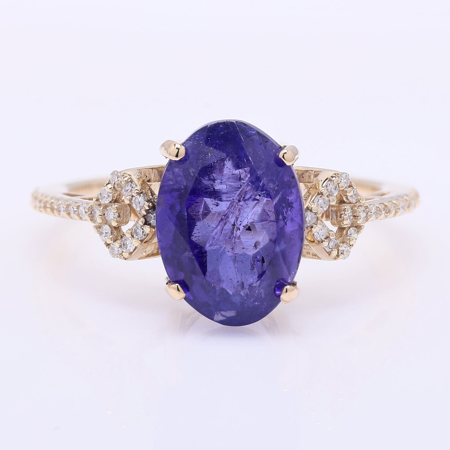 4.42 Ct Oval Mixed Cut Natural Tanzanite 14K Gold Ring