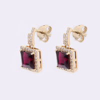 1.81 Ct Square Step Cut Natural Rubellite 14K Gold Earrings