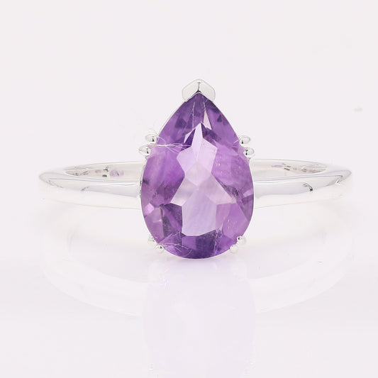 2.58 Ct Pear Amethyst 925 Silver Ring