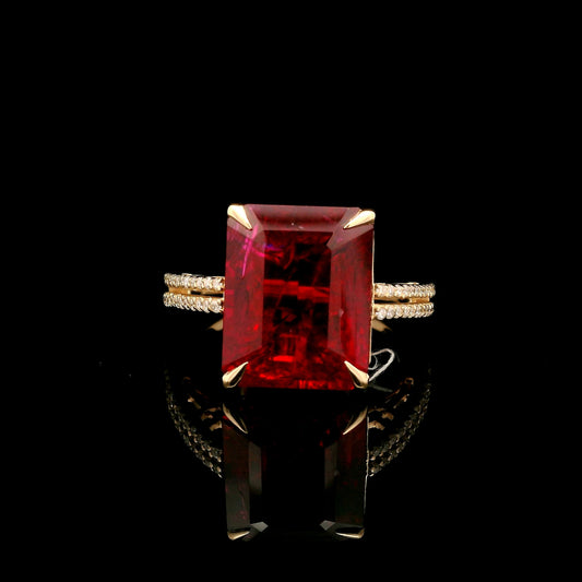 9.67 Ct Emerald Cut Lab Grown Ruby 14K Gold Ring