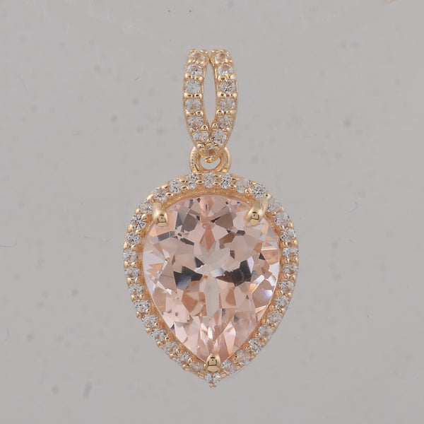 2.57 Ct Pear Morganite 9K Gold Pendant