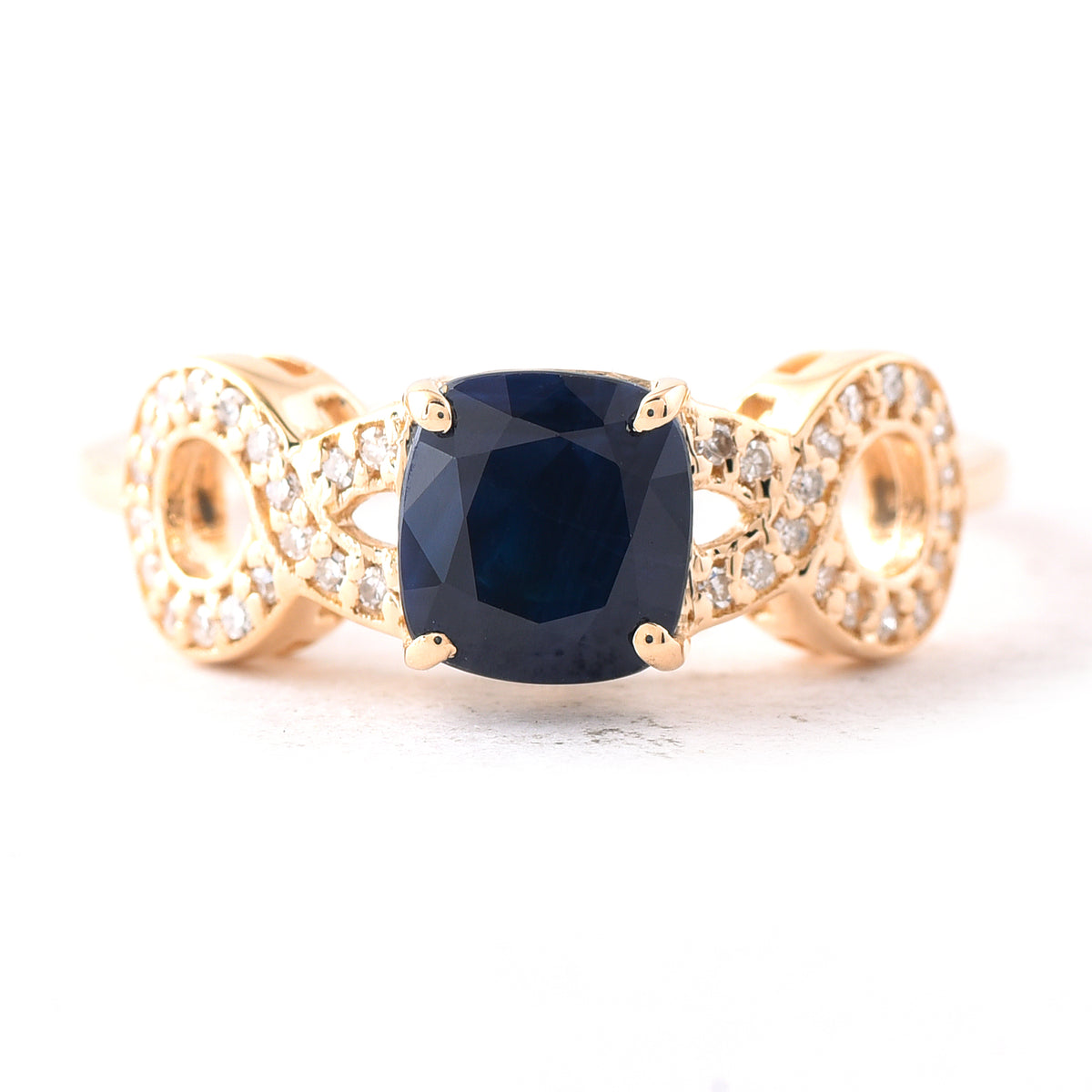 1.64 Ct Cushion Mixed Cut Natural Sapphire 14K Gold Ring