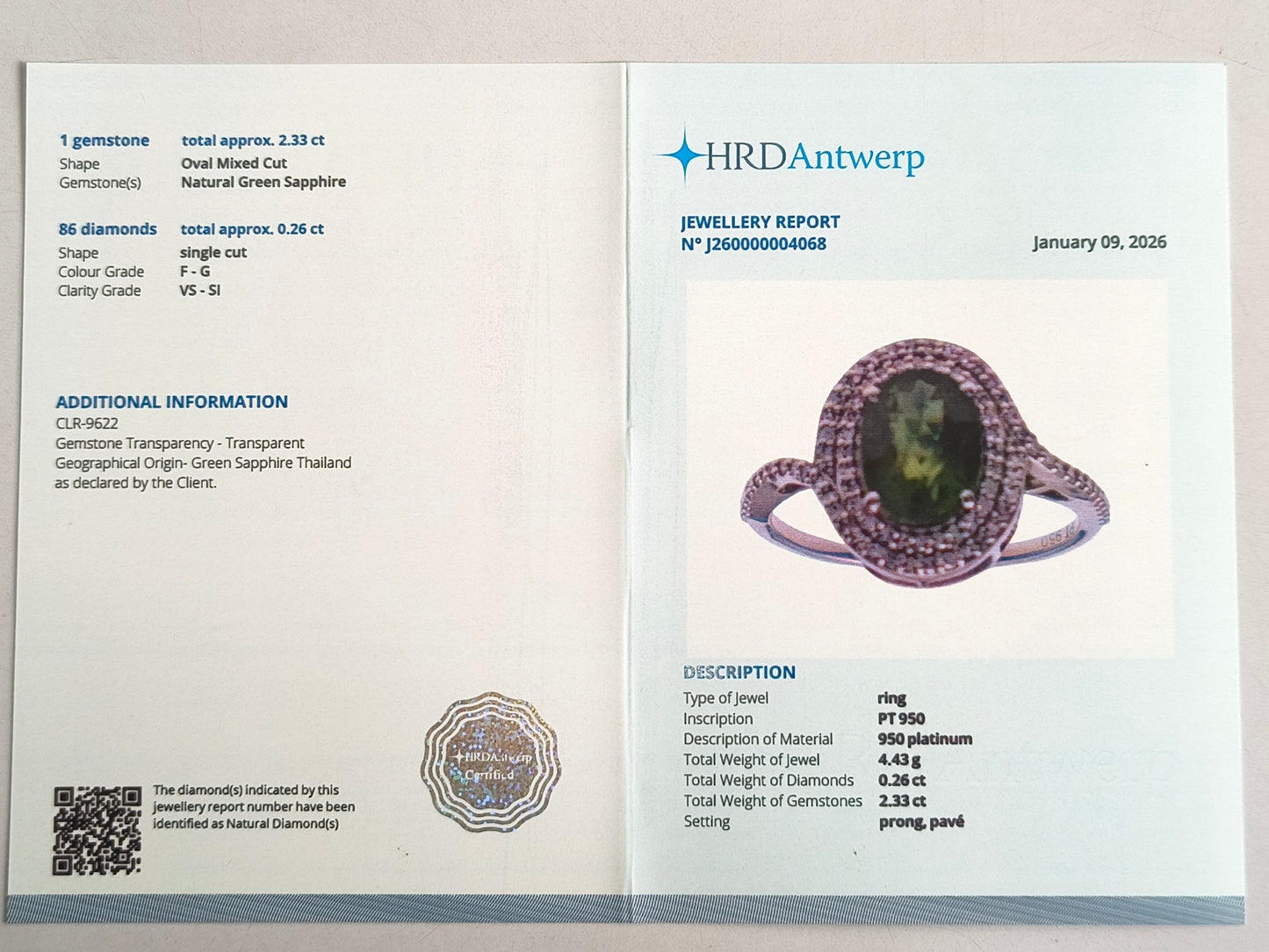 2.59 Ct Oval Mixed Cut Natural Green Sapphire 950 Platinum Ring