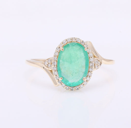 1.58 Ct Oval Mixed Cut Natural Emerald 14K Gold Ring