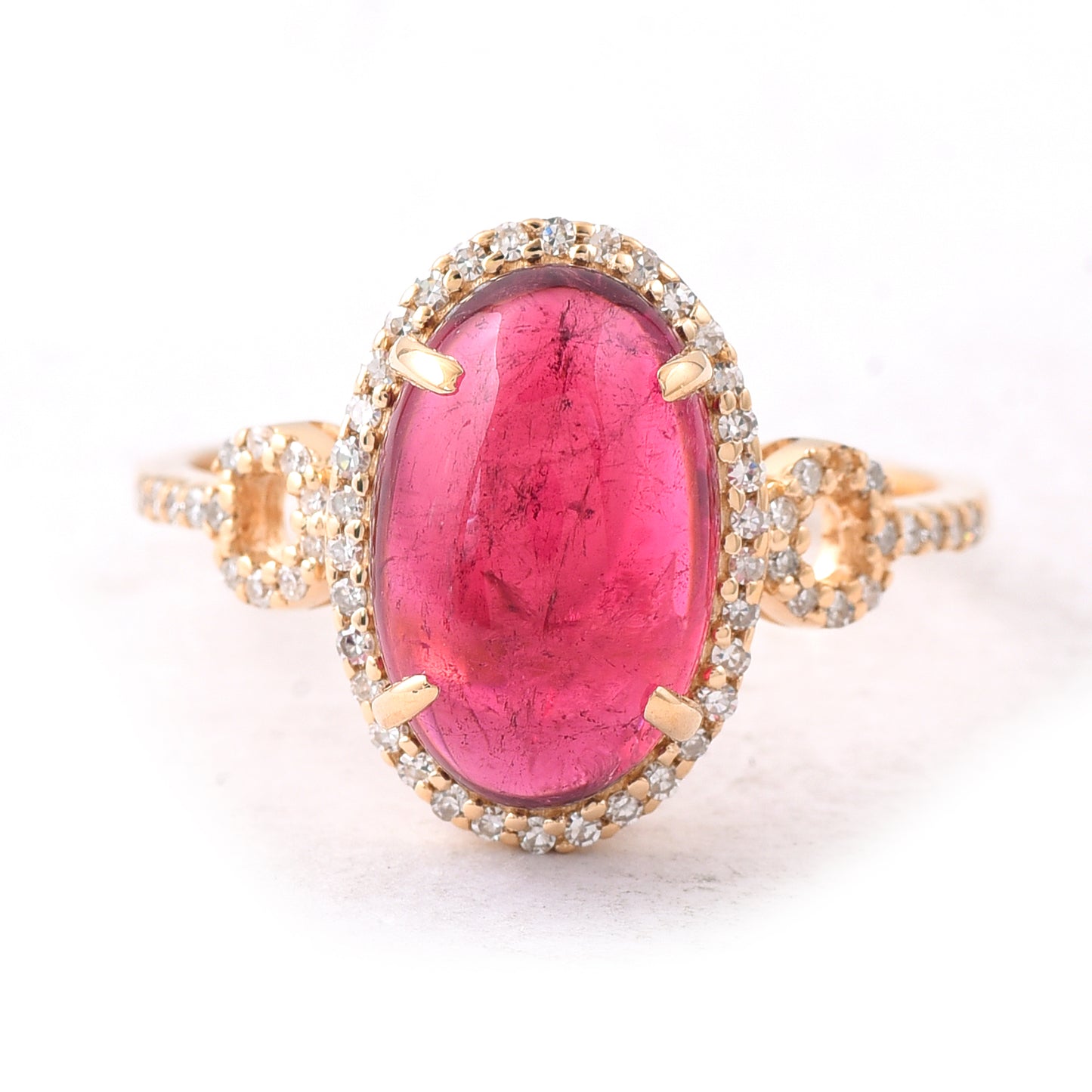 4.31 Ct Oval Cabochon Cut Natural Rubellite 14K Gold Ring