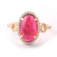 4.31 Ct Oval Cabochon Cut Natural Rubellite 14K Gold Ring