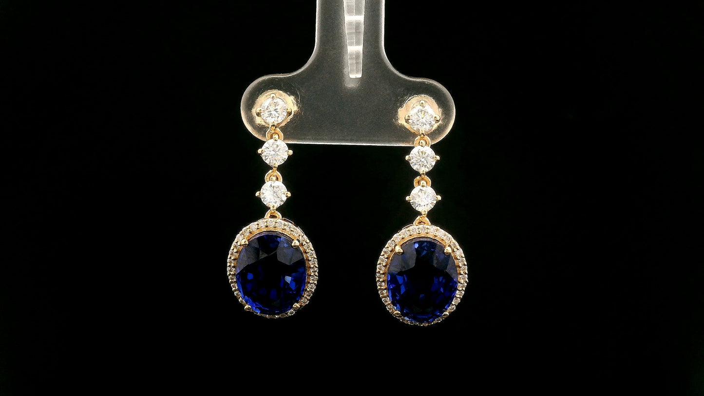 8.68 Ct Oval Lab Grown Blue Sapphire 14K Gold Earrings