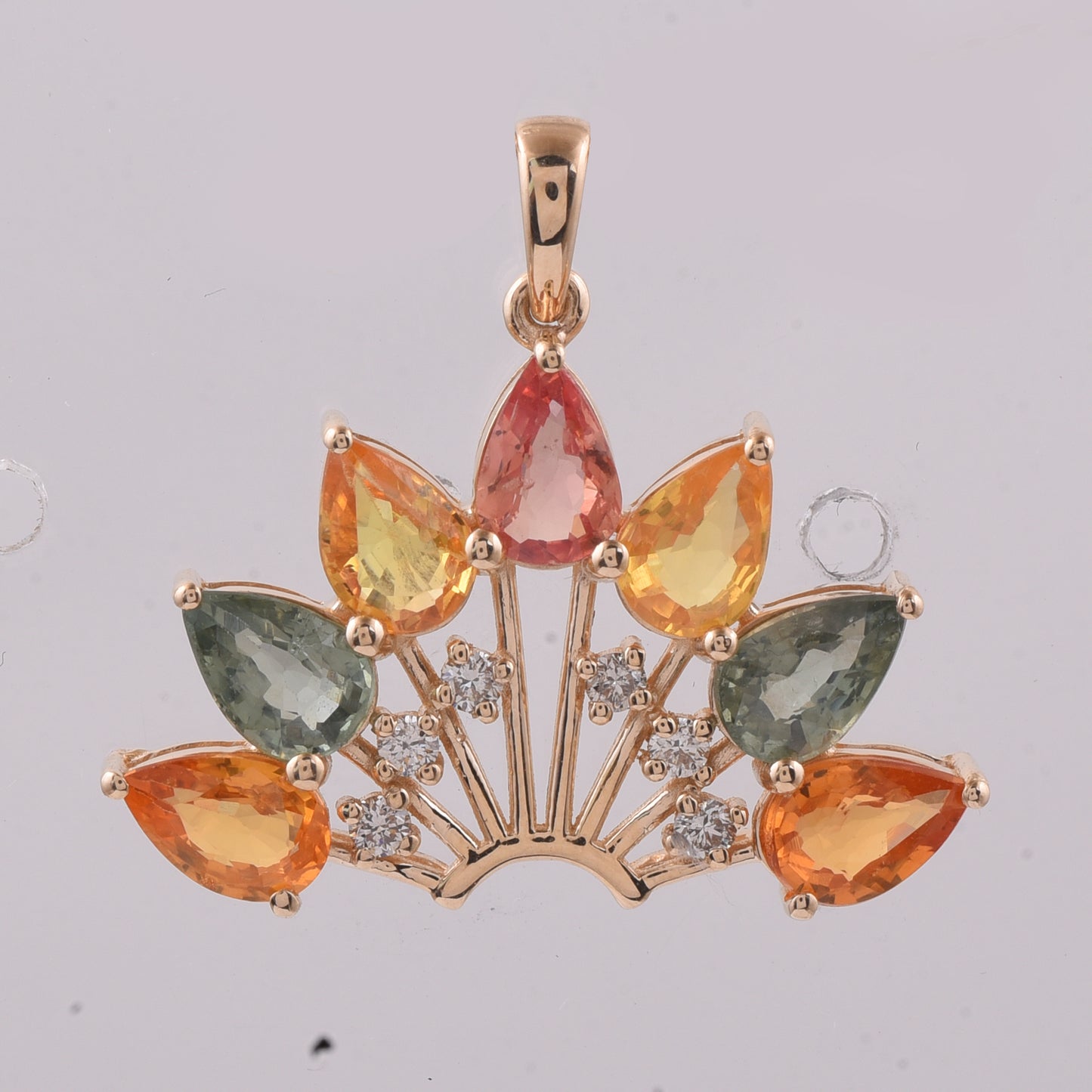 3.52 Ct Pear Natural Multi-Coloured Sapphire 14K Gold Pendant