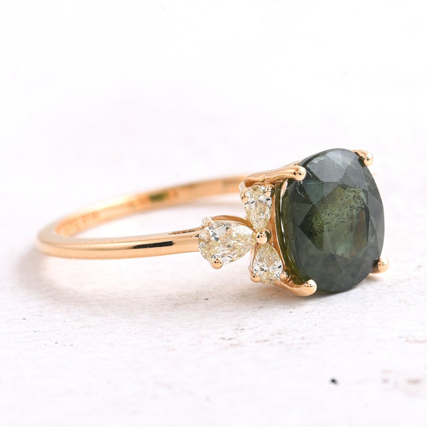3.31 Ct Cushion Mixed Cut Natural Green Sapphire 14K Gold Ring