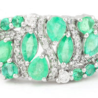1.90 Ct Marquise Mixed Cut, Round Mixed Cut, Pear Mixed Cut Natural Emerald 950 Platinum Ring