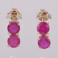 2.47 Ct Round Natural Ruby 14K Gold Earrings