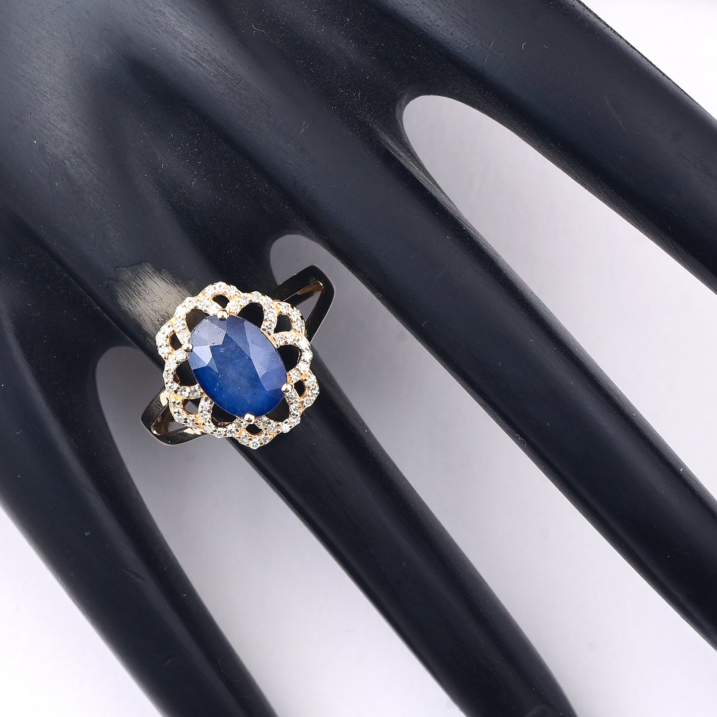 2.93 Ct Oval Mixed Cut Natural Sapphire 14K Gold Ring
