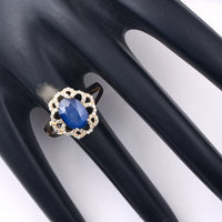 2.93 Ct Oval Mixed Cut Natural Sapphire 14K Gold Ring