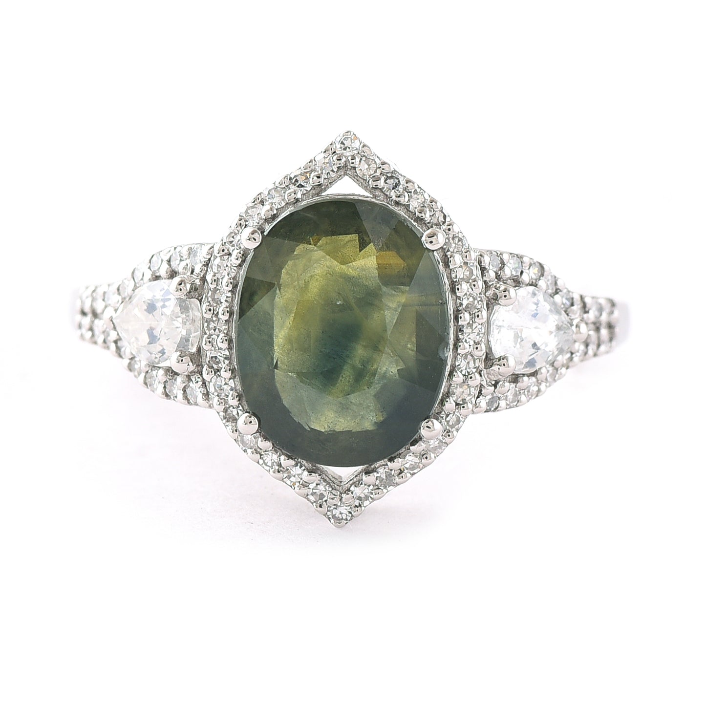 3.53 Ct Oval Mixed Cut Natural Green Sapphire 950 Platinum Ring