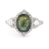 3.53 Ct Oval Mixed Cut Natural Green Sapphire 950 Platinum Ring