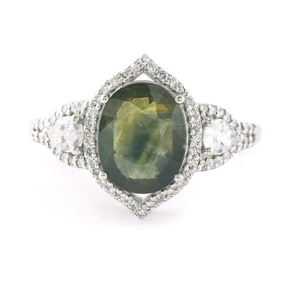 3.53 Ct Oval Mixed Cut Natural Green Sapphire 950 Platinum Ring
