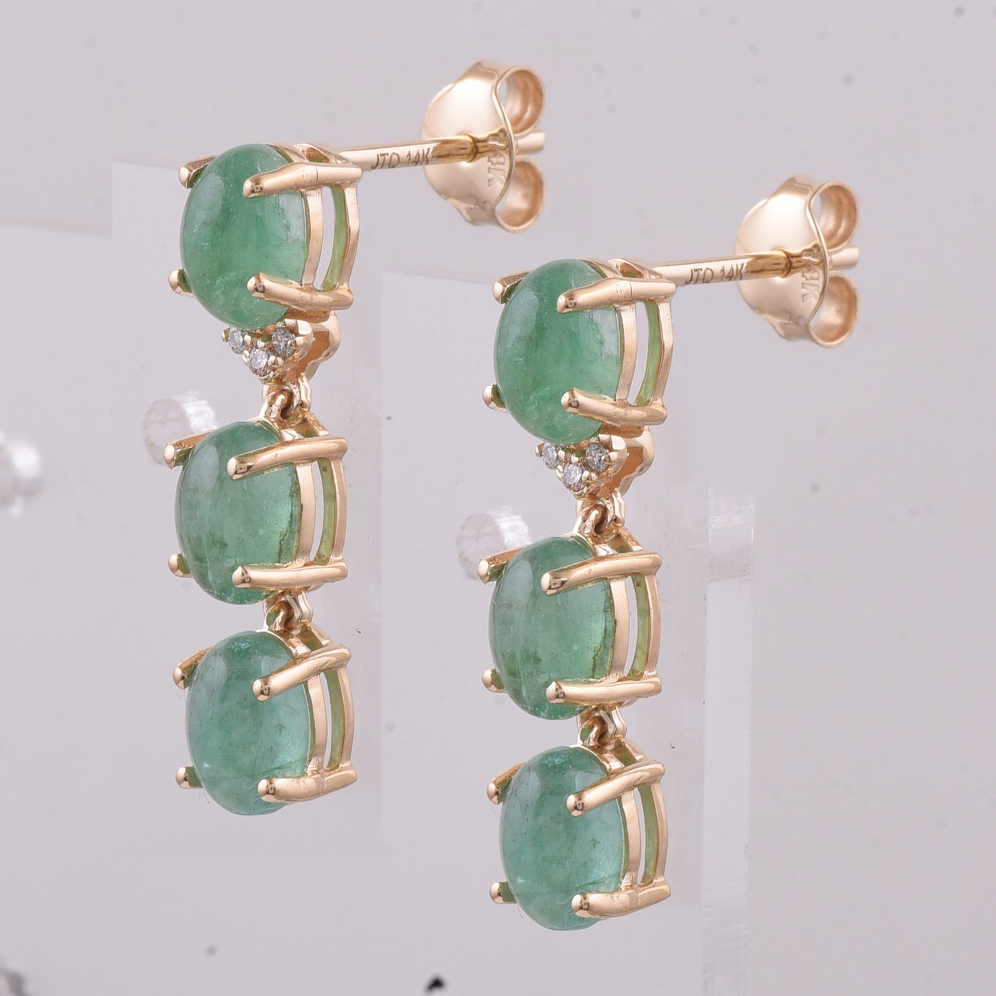 3.62 Ct Oval Cabochon Cut Natural Emerald 14K Gold Earrings