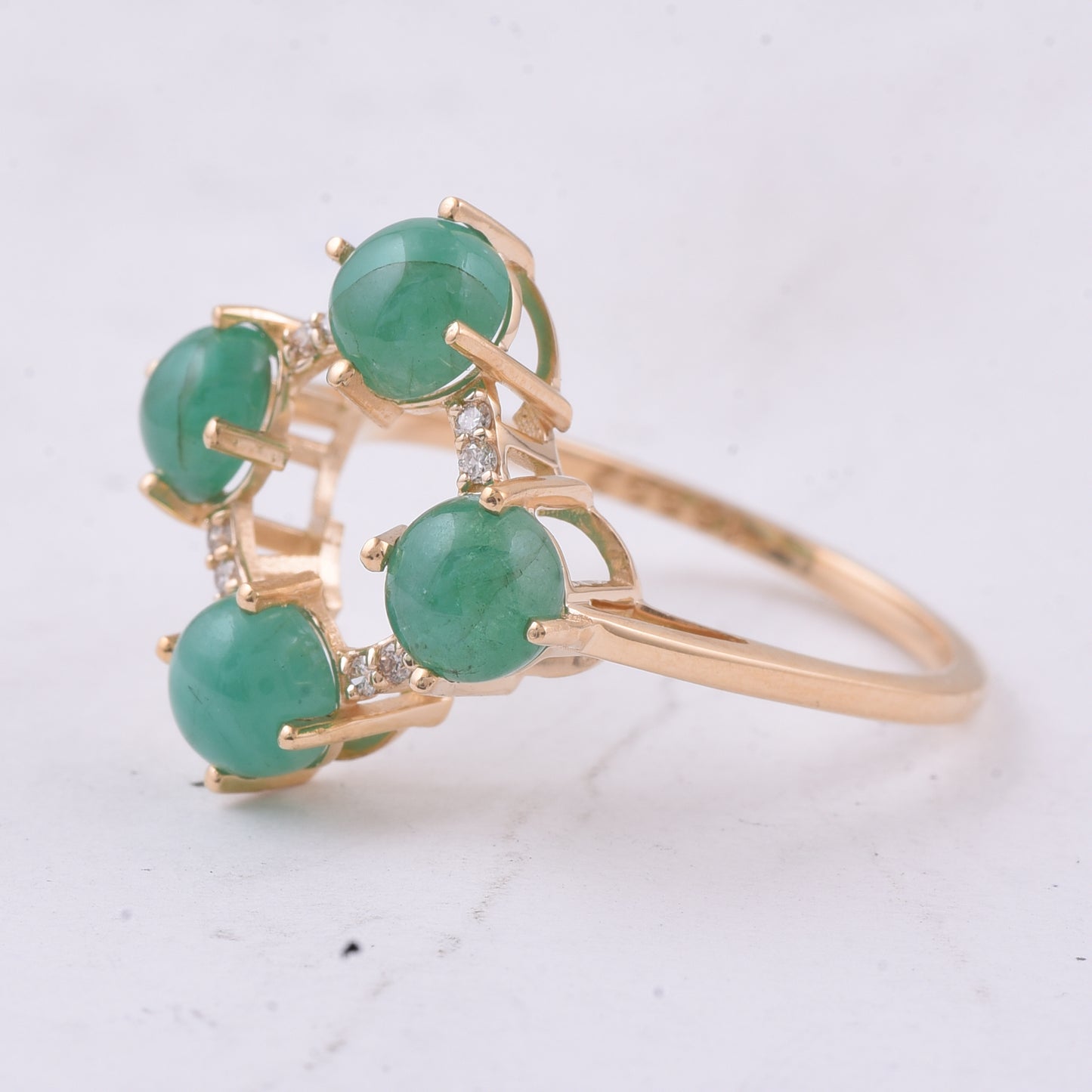 2.39 Ct Round Cabochon Cut Natural Emerald 14K Gold Ring