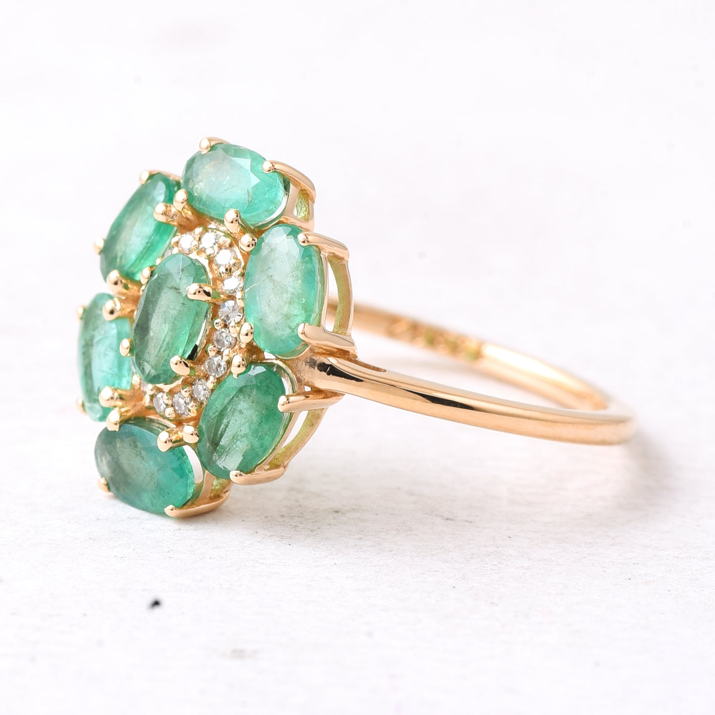 4.04 Ct Oval Mixed Cut Natural Emerald 14K Gold Ring