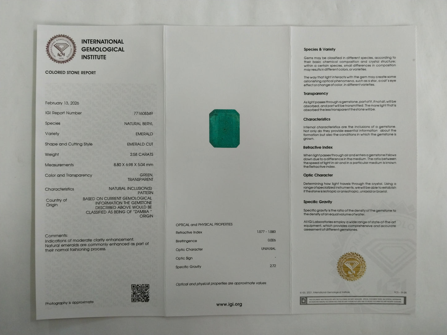 2.58 Natural Beryl Emerald Emerald Cut Gemstone
