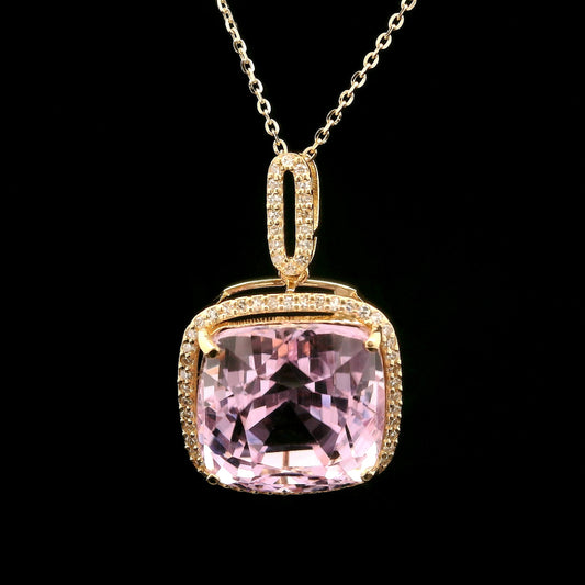 12.82 Ct Cushion Kunzite 14K Gold Pendant