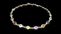 5.58 Ct Round Garnet, Peridot, Blue Topaz, Citrine, Amethyst 925 Sterling Silver Bracelet
