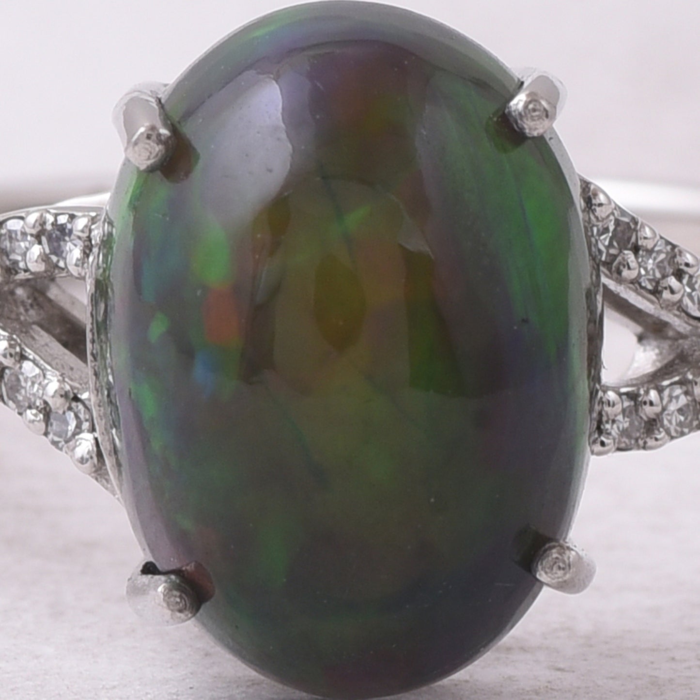 2.77 Ct Oval Cabochon Cut Natural Black Opal 950 Platinum Ring