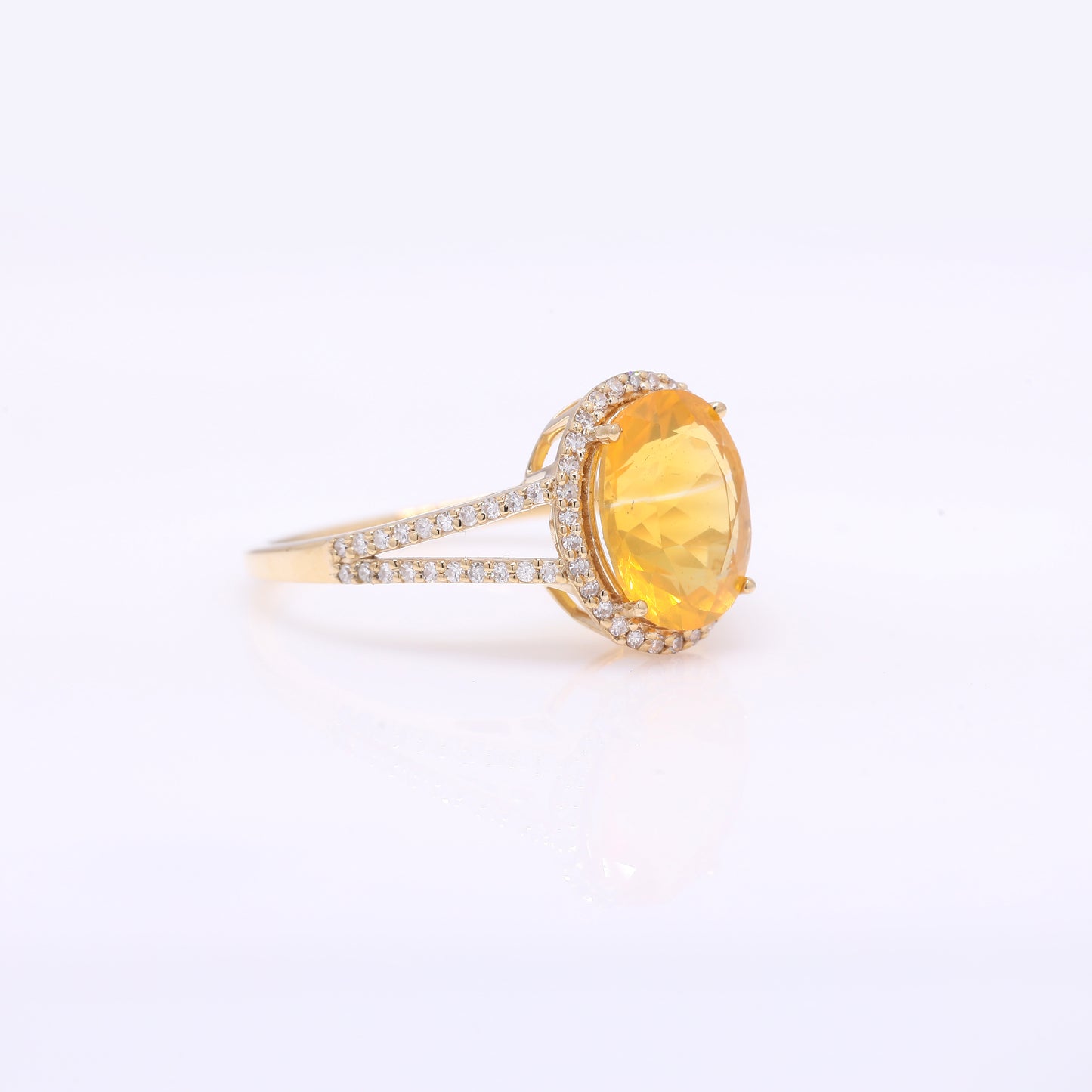 1.95 Ct Oval Mixed Cut Natural Fire Opal 14K Gold Ring