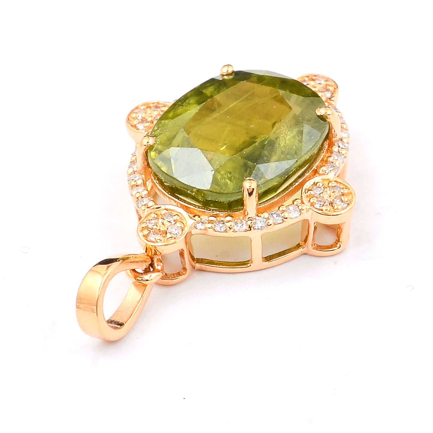 5.57 Ct Cushion Mixed Cut Natural Green Sapphire 14K Gold Pendant