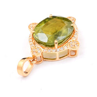 5.57 Ct Cushion Mixed Cut Natural Green Sapphire 14K Gold Pendant